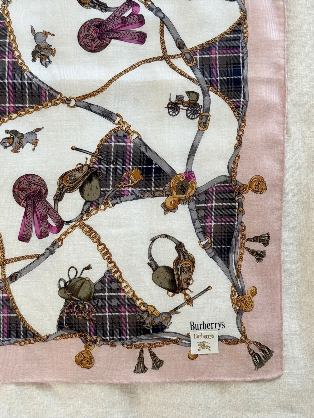 Vintage Burberrys Equestrian Horsebit Cotton Bandana Scarf Made in Japan - Picture 4 of 12
